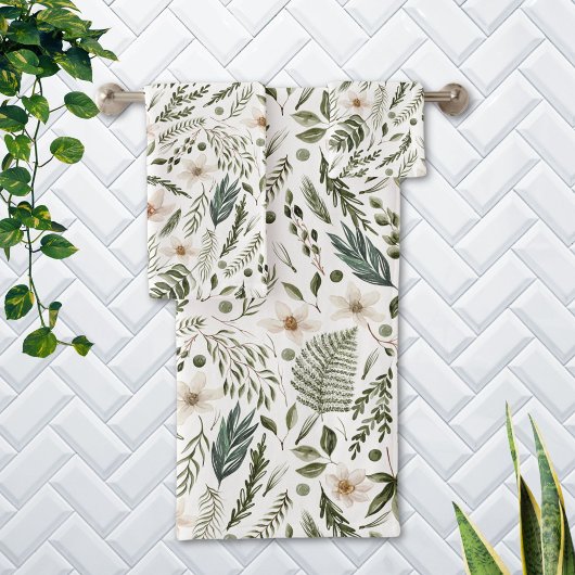 花茎水色継ぎ目無し花柄 バスタオルセット