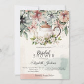 花茶碗 ブラシ ストローク ブライダル シャワー 招待状 (正面)