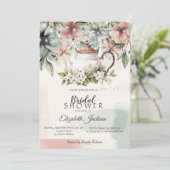 花茶碗 ブラシ ストローク ブライダル シャワー 招待状 (スタンド正面)