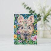 花草地の小さなイノシシ ポストカード (スタンド正面)