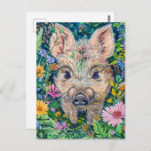 花草地の小さなイノシシ ポストカード (正面/裏面)