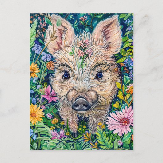 花草地の小さなイノシシ ポストカード (正面)