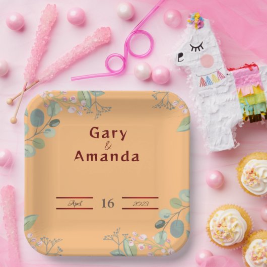 花葉付き ペーパープレート (パーティー)