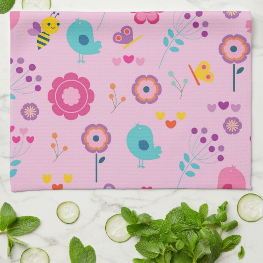 花蜂と鳥 キッチンタオル (折り畳み)