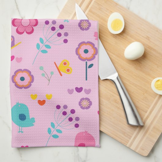 花蜂と鳥 キッチンタオル (四つ折り)