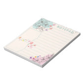 花蝶とピンクグリーンテーマ点々のある線 ノートパッド (回転)
