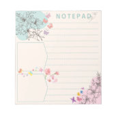 花蝶とピンクグリーンテーマ点々のある線 ノートパッド (正面)