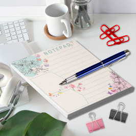 花蝶とピンクグリーンテーマ点々のある線 ノートパッド