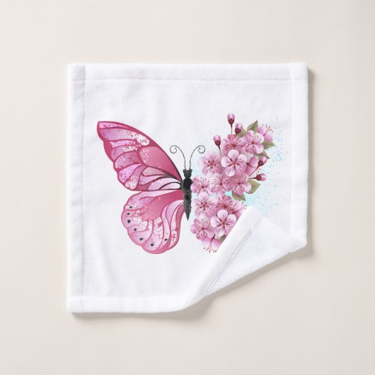 花蝶とピンク桜 ウォッシュタオル (ウォッシュタオル)