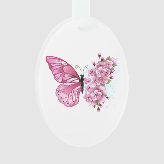 花蝶とピンク桜 オーナメント (正面)