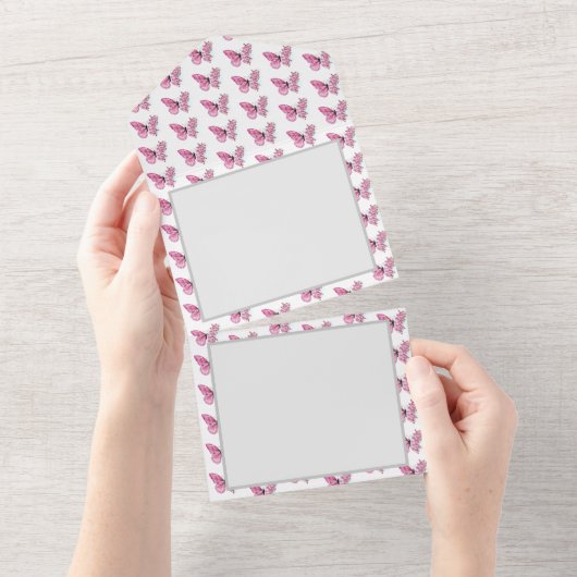 花蝶とピンク桜 オールインワン招待状 (貼ってはがせる)