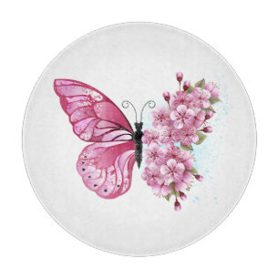 花蝶とピンク桜 カッティングボード