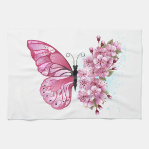花蝶とピンク桜 キッチンタオル