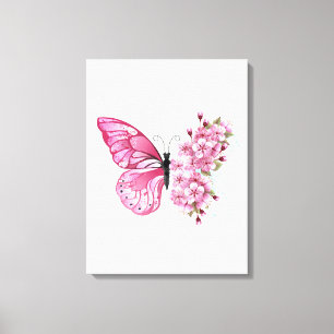 花蝶とピンク桜 キャンバスプリント