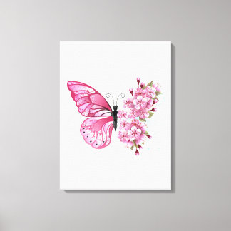 花蝶とピンク桜 キャンバスプリント
