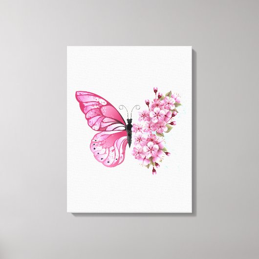 花蝶とピンク桜 キャンバスプリント (正面)