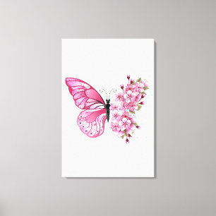花蝶とピンク桜 キャンバスプリント