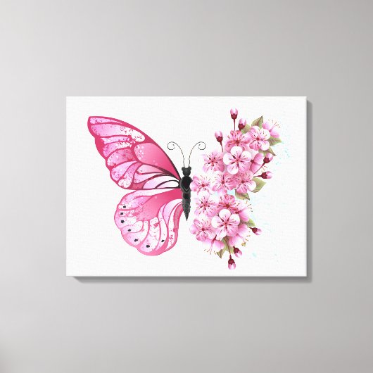 花蝶とピンク桜 キャンバスプリント (正面)