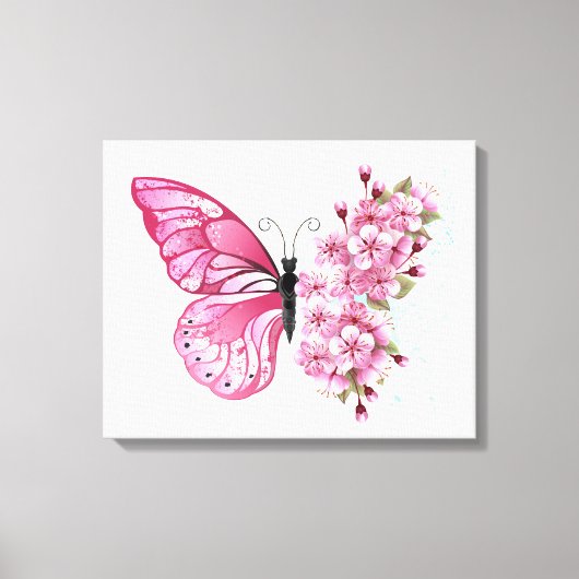 花蝶とピンク桜 キャンバスプリント (正面)
