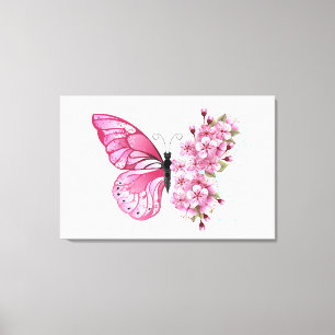 花蝶とピンク桜 キャンバスプリント