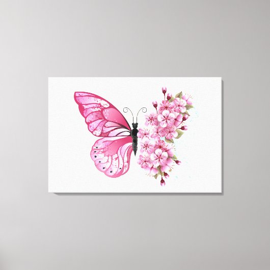 花蝶とピンク桜 キャンバスプリント (正面)