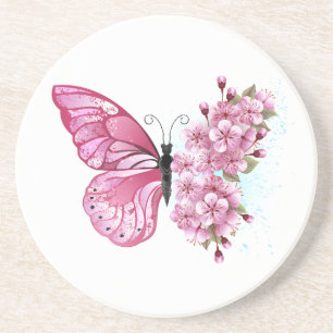 花蝶とピンク桜 コースター