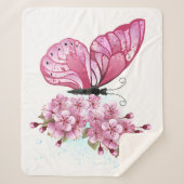 花蝶とピンク桜 シェルパブランケット (正面)