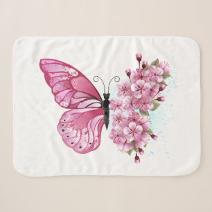 花蝶とピンク桜 シェルパブランケット