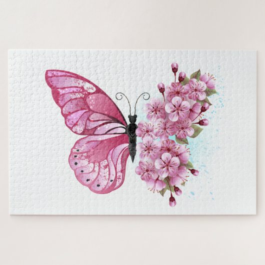 花蝶とピンク桜 ジグソーパズル (横)