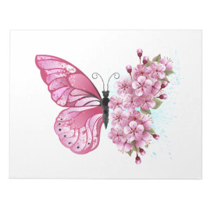 花蝶とピンク桜 ノートパッド