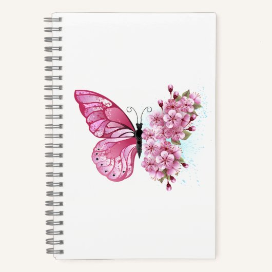 花蝶とピンク桜 ノートブック (正面)