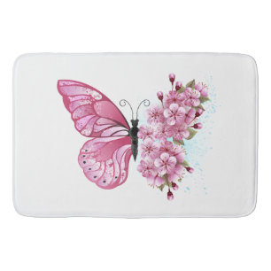 花蝶とピンク桜 バスマット