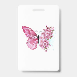 花蝶とピンク桜 バッジ