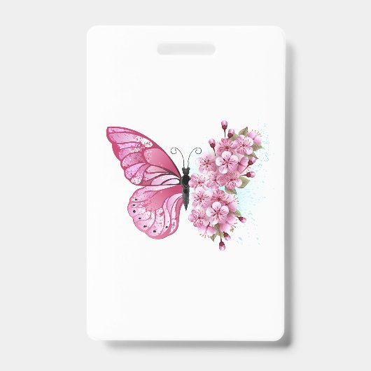 花蝶とピンク桜 バッジ (正面)