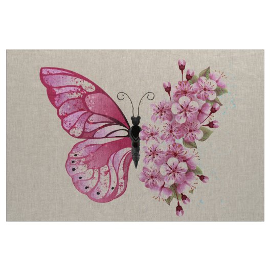 花蝶とピンク桜 ファブリック (ヤード)
