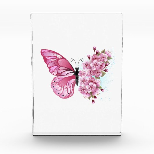 花蝶とピンク桜 フォトブロック (正面)