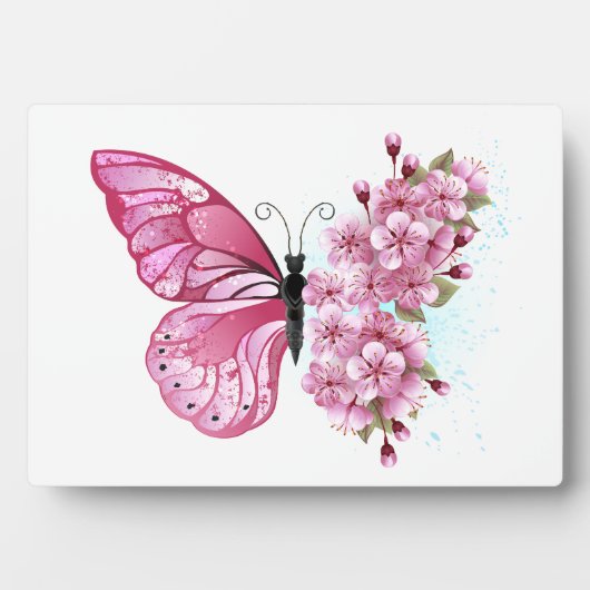 花蝶とピンク桜 フォトプラーク (正面)