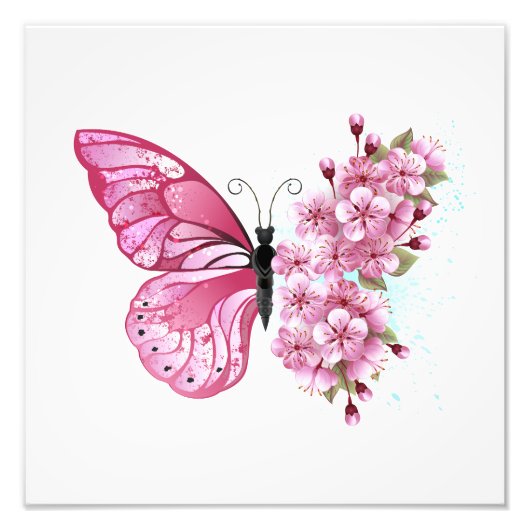 花蝶とピンク桜 フォトプリント            (正面)