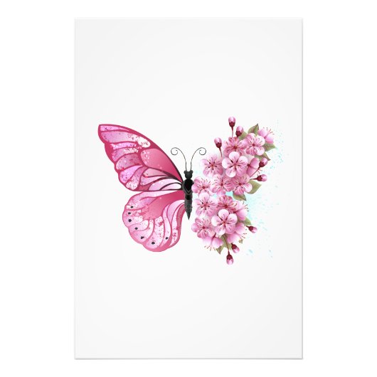 花蝶とピンク桜 フォトプリント            (正面)
