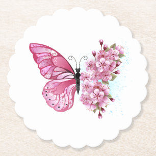 花蝶とピンク桜 ペーパーコースター