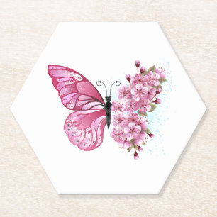 花蝶とピンク桜 ペーパーコースター