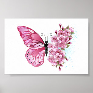花蝶とピンク桜 ポスター