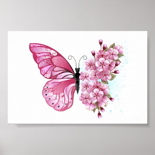花蝶とピンク桜 ポスター (正面)