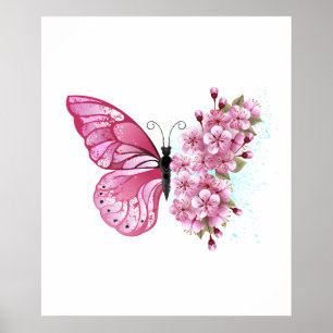 花蝶とピンク桜 ポスター