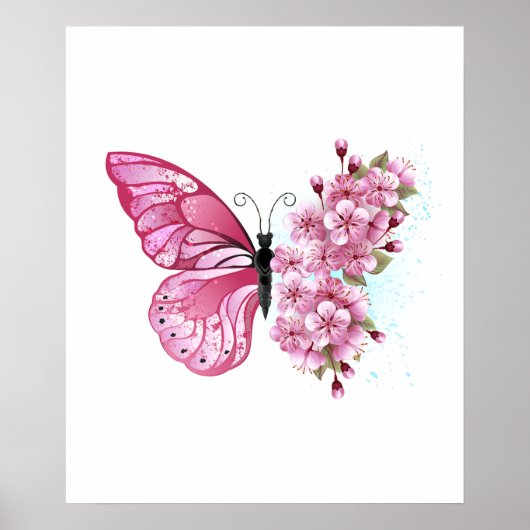 花蝶とピンク桜 ポスター (正面)
