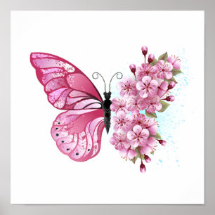 花蝶とピンク桜 ポスター