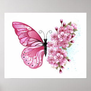 花蝶とピンク桜 ポスター