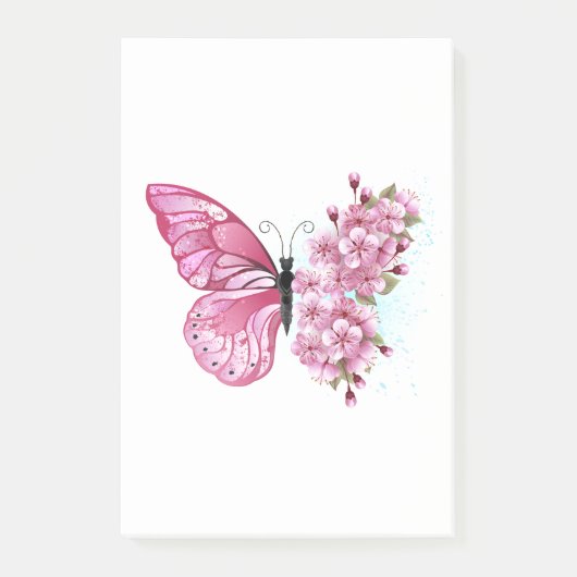 花蝶とピンク桜 ポストイット (正面)