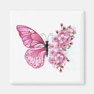花蝶とピンク桜 マグネット