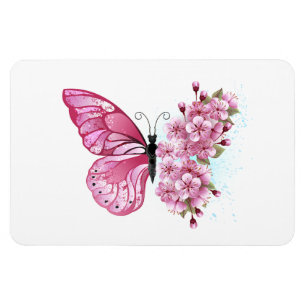 花蝶とピンク桜 マグネット